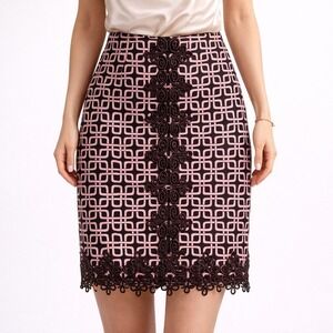 Harold's‎ Womens Pencil Skirt Pink Brown Geometric Soutache Trim Cotton Size 2